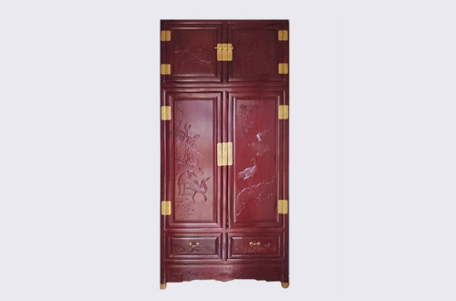 迁西高端中式家居装修深红色纯实木衣柜