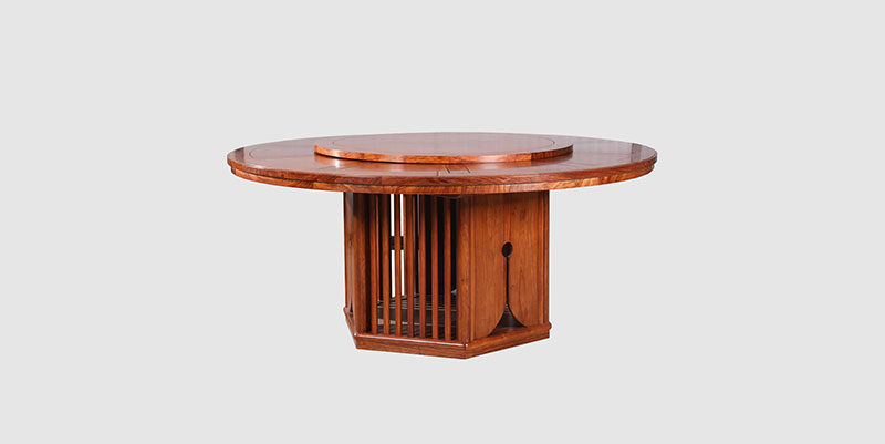 迁西中式餐厅装修天地圆台餐桌红木家具效果图